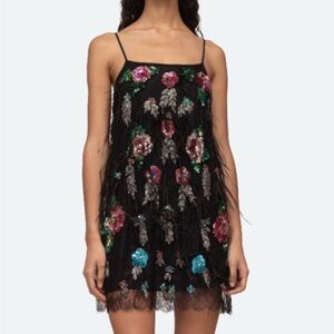 New York Black Bethany Lace Dress with Colorful Floral Embellishments.Size M